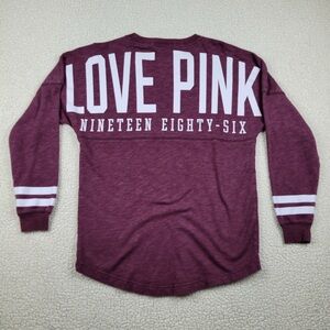 Victoria’s Secret LOVE PINK Maroon/White Big Spell Out Shirt Long Sleeve Size S